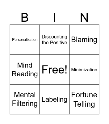 Cognitive Bingo Card