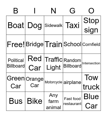 Bus Bingo  Bingo Card