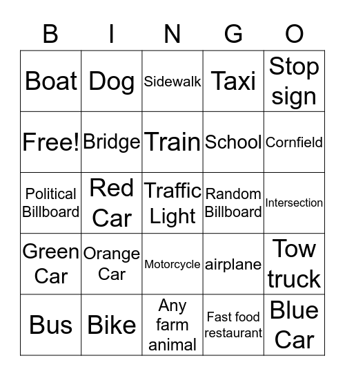 Bus Bingo  Bingo Card