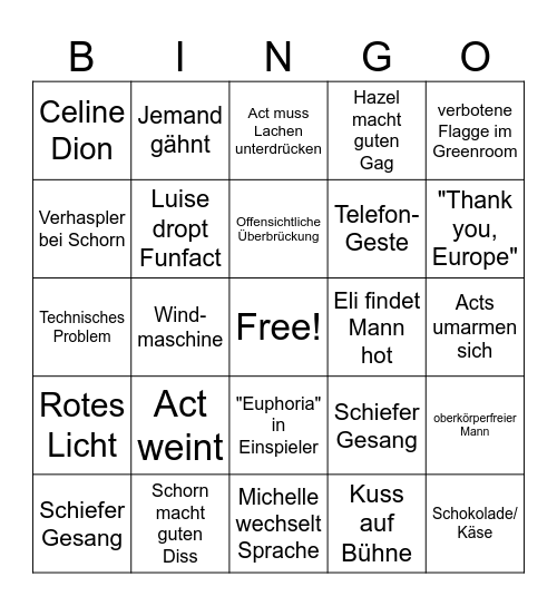 Eurovision 2025 Bingo Card