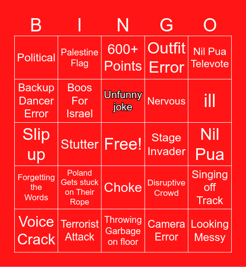 Eurovision 2025 Bingo Card