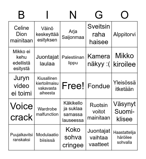 Euroviisut Bingo Card