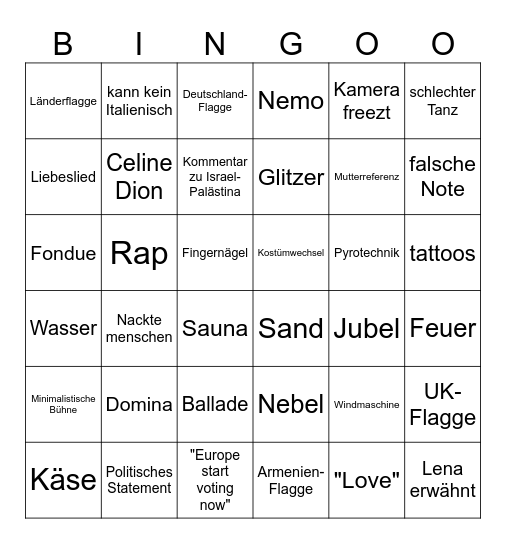 ESC Bingo 2025 Bingo Card