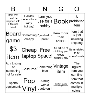 Mercari Bingo! Bingo Card