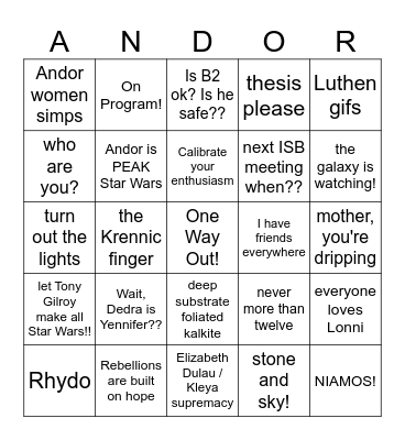 Andor comment section BINGO Card