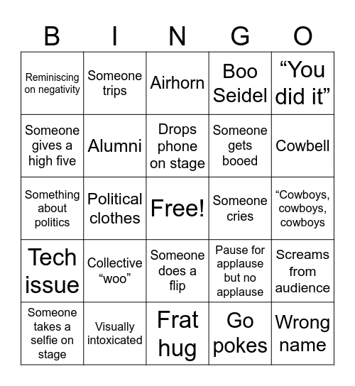 Commencement Bingo Card