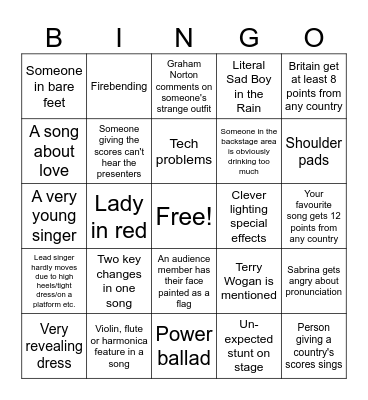 Eurovision Bingo Card