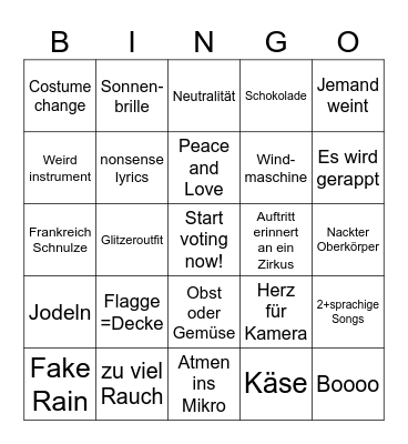 Eurovision Bingo 2025 Bingo Card