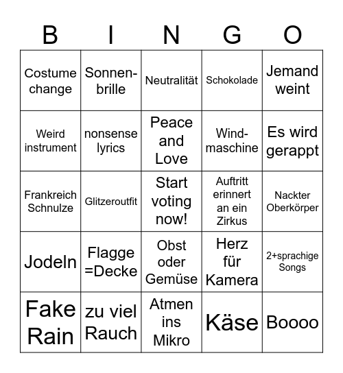 Eurovision Bingo 2025 Bingo Card