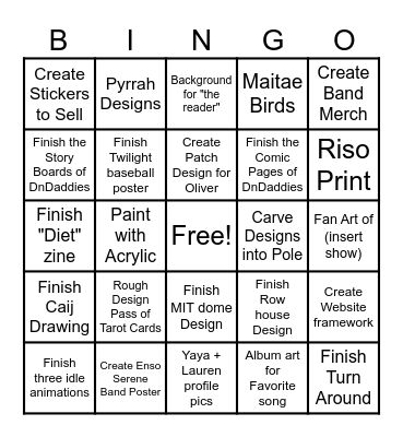Eamon's Successful Summer Bingo Card