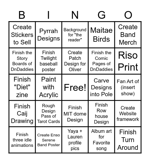 Eamon's Successful Summer Bingo Card