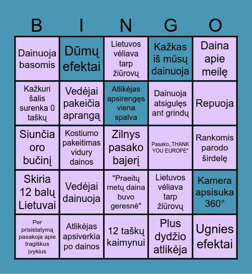 EUROVIZIJA 2025 Bingo Card