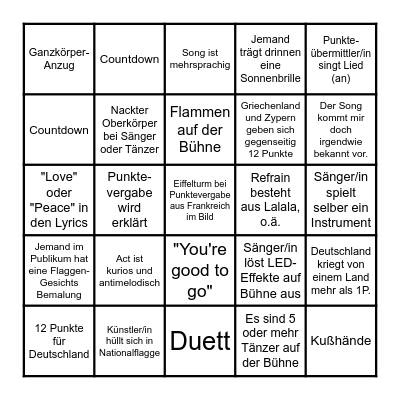 ESC 2025 Bingo (deutsch) Bingo Card