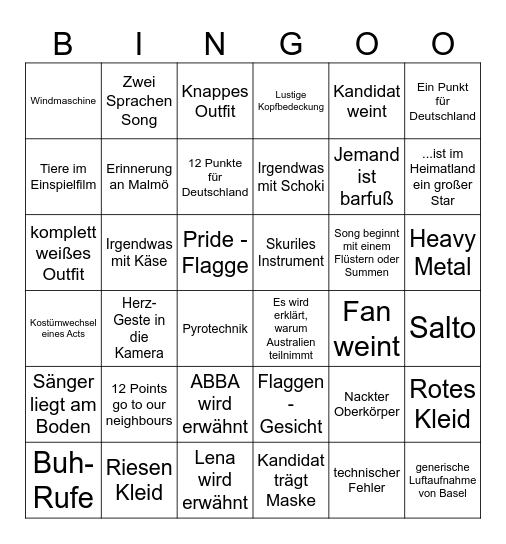 ESC 2025 Bingo Card