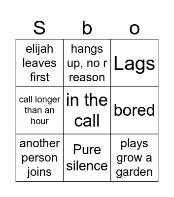 Sean Bingo Card