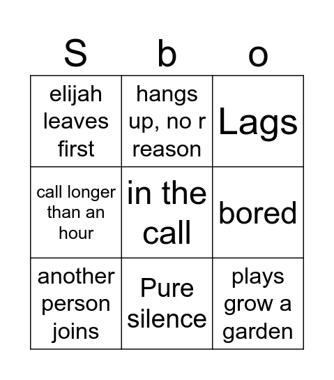 Sean Bingo Card