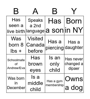 (Ask someone to fill their name. No repeats) Bingo Card