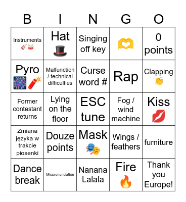 ESC Bingo Card