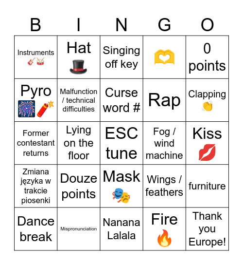 ESC Bingo Card