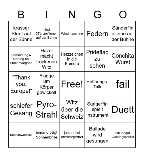 ESC Bingo Card