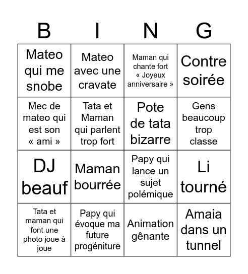 Bingo Soirée Bingo Card