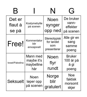 Eurovision Bingo Card