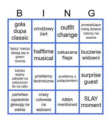 Eurovision Finał Bingo Card