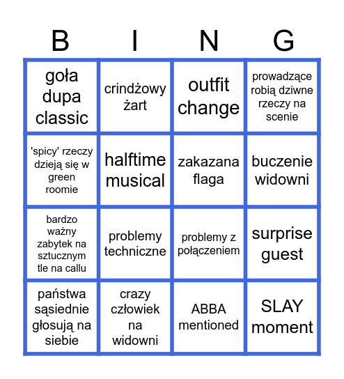 Eurovision Finał Bingo Card