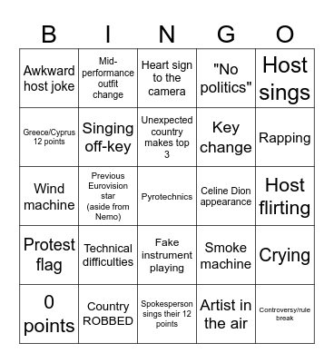 Eurovision 2025 Bingo Card