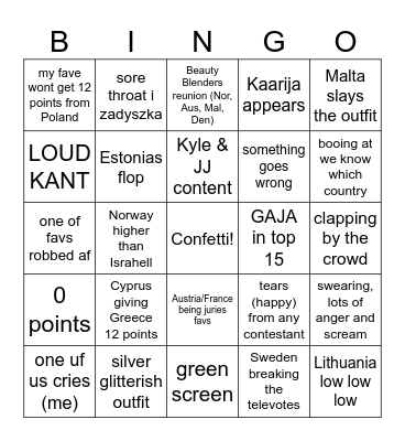 Eurovision 2025 <3 Bingo Card
