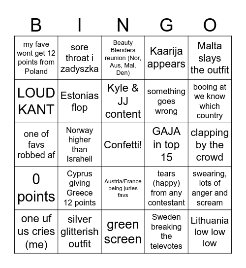 Eurovision 2025 <3 Bingo Card