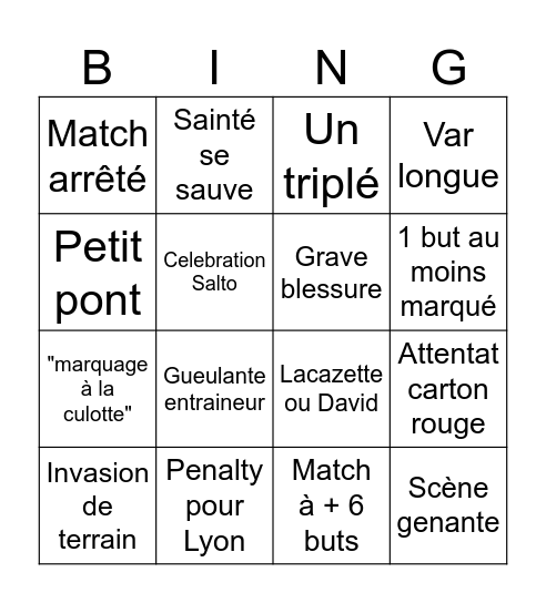Bingo ligue 1 Bingo Card