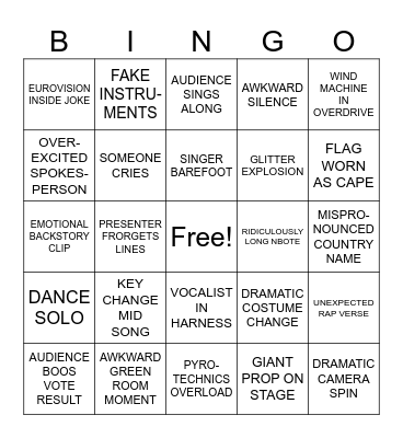 Eurovision Bingo Card