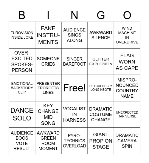 Eurovision Bingo Card