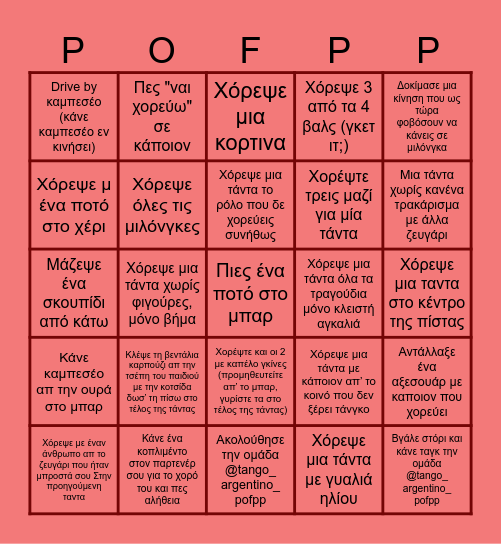 MILONGA  BINGO  BY Bingo Card