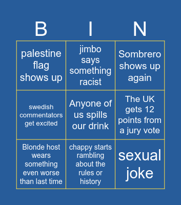 ESC Final Extra Bingo Card
