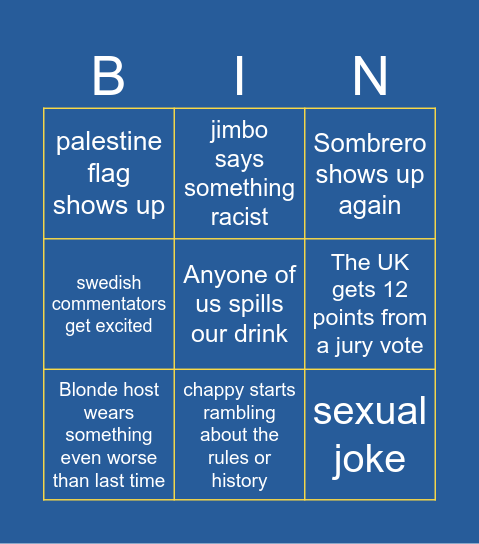 ESC Final Extra Bingo Card