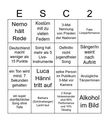 ESC- Bingo Card