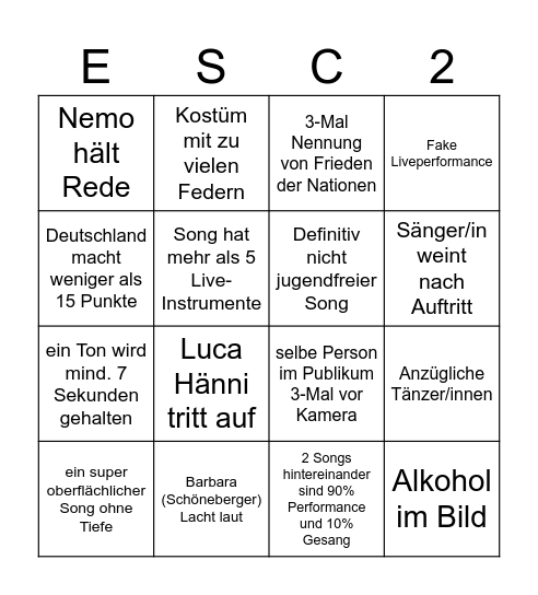 ESC- Bingo Card