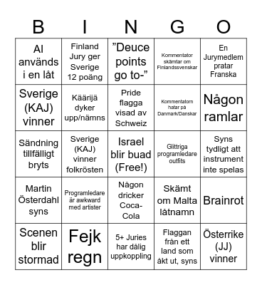 Eurovision 2025 Bingo (Personlig) Bingo Card