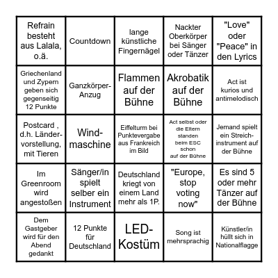 ESC 2025 Bingo (deutsch) Bingo Card