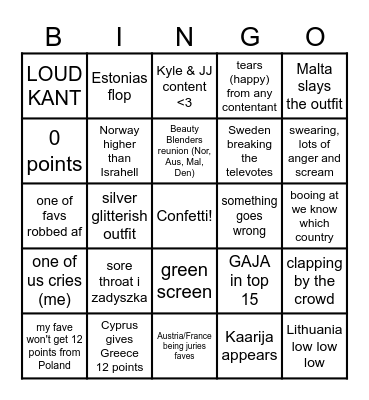 Eurovision 2025 <3 Bingo Card