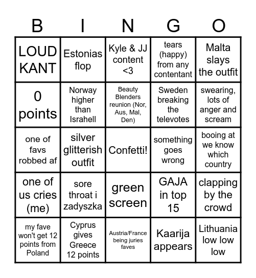 Eurovision 2025 <3 Bingo Card