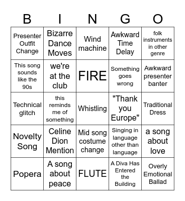 Eurovision 2025 Bingo Card