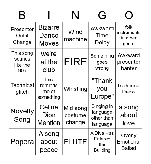 Eurovision 2025 Bingo Card
