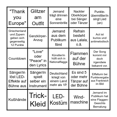 ESC 2025 Bingo (deutsch) Bingo Card