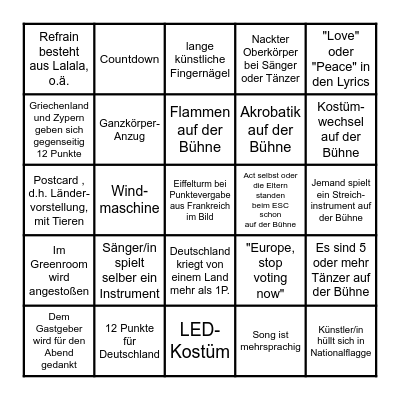 ESC 2025 Bingo (deutsch) Bingo Card