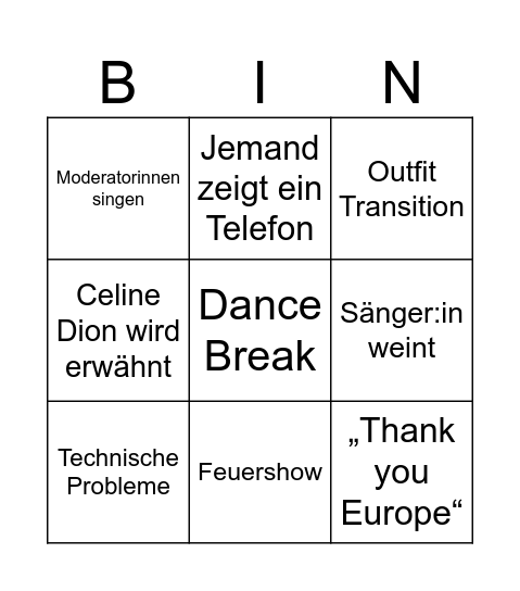 ESC 2025 Bingo Card