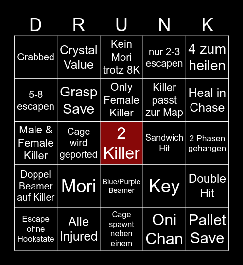 Drunk by Daylight 2v8 Bingo Card