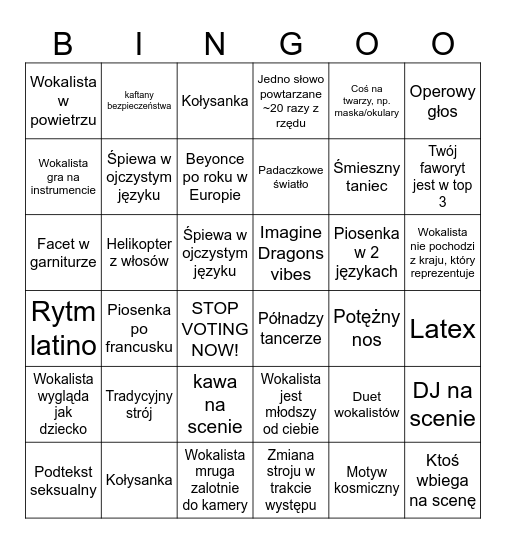 Eurowizja 2025 Bingo Card